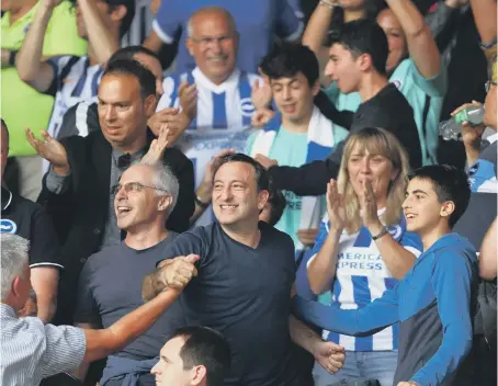  ??  ?? Albion chairman Tony Bloom enjoys his afternoon with the supporters at the Brentford Community Stadium