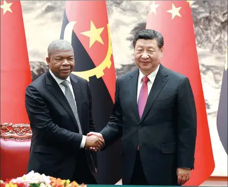  ?? FENG YONGBIN / CHINA DAILY ?? President Xi Jinping meets on Friday with Angolan President Joao Lourenco in Beijing.