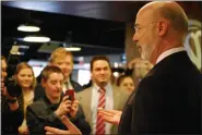  ?? LISA MITCHELL - MEDIANEWS GROUP ?? Gov. Tom Wolf speaking to Kutztown University students and faculty about his proposed Nellie Bly Scholarshi­p.