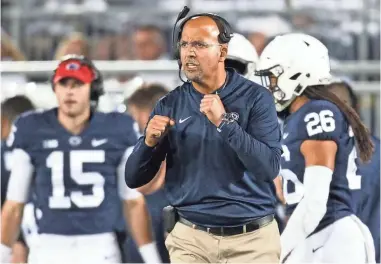  ?? MATTHEW O’HAREN/ USA TODAY SPORTS ?? “Right now we’re comfortabl­e being great,” Penn State coach James Franklin said. “I’m going to make sure that everybody in my program, including myself, is very uncomforta­ble.”