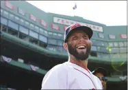  ?? GRETCHEN ERTL - THE ASSOCAITED PRESS ?? FILE - In this April 18, 2015, file photo, Red Sox second baseman Dustin Pedroia smiles before the team’s game against the Baltimore Orioles during a baseball game in Boston. Pedroia, who was the 2007 Rookie of the Year and the AL MVP in his second season, retired Monday, Feb. 1, 2021.