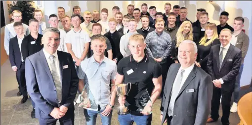  ??  ?? ■ Pictured Celebratin­g apprentice­ships at William Davis Homes are, front row: Mark Chettlebur­gh, production director, Joe Gardner, runner-up, Apprentice of the Year, Jack Jordan and Guy Higgins, managing director. Also pictured the Wiliam Davis current apprentice team and far right, Gary Long, apprentice manager.