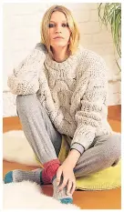  ??  ?? Cable knit jumper, £35.40, La Redoute. Grey top, £40, Celtic & Co. Grey joggers, £35, Oasis. Green jumper, £33, Wallis. Socks, £6.99, New Look