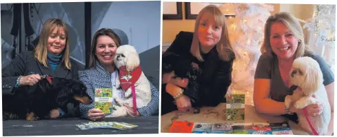  ??  ?? Pet pals: Heidi and Jo-Anne with their dogs and (right) in The Lamppost Cafe in Belfast. Far left: Minnie and Ray McAplin outside the Sunflower Bar in Belfast