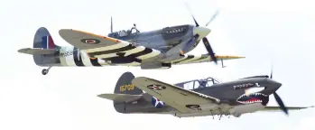  ??  ?? A Spitfire and a P40 fighter perform a fly-by together in a salute to Second World War veterans, during the 2019 Saskatchew­an Airshow. (File photo)