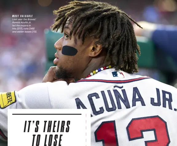  ?? ?? Last year the Braves’ Ronald Acuña Jr. led the majors in hits (217), runs (149) and stolen bases (73).
BY WILL LAWS