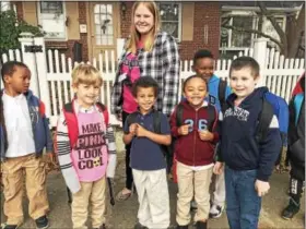  ?? PHOTO COURTESY OF THE POTTSTOWN SCHOOL DISTRICT ?? Barth Elementary School students make their way down West King Street for Internatio­nal Walk to School Day.