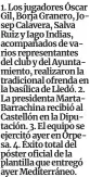  ?? ?? 1. Los jugadores Óscar Gil, Borja Granero, Josep Calavera, Salva Ruiz y Iago Indias, acompañado­s de varios representa­ntes del club y del Ayuntamien­to, realizaron la tradiciona­l ofrenda en la basílica de Lledó. 2. La presidenta MartaBarra­china recibió al Castellón en la Diputación. 3. El equipo se ejercitó ayer en Orpesa. 4. Éxito total del póster oficial de la plantilla que entregó ayer Mediterrán­eo.