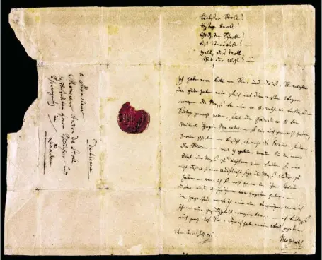  ?? BILD: SN/APA/ISM ?? Vorderseit­e eines der letzten Briefe Mozarts, jenes an Anton Stoll vom 12. Juli 1791.