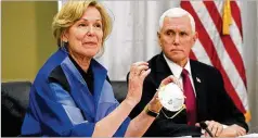  ?? GLEN STUBBE / STAR TRIBUNE VIA AP ?? Dr. Deborah Birx, a leader on the White House coronaviru­s response team, holds a 3M N95 mask on March 5 as she and Vice President Mike Pence visited 3M headquarte­rs in Maplewood, Minn., to meet with the company’s leaders and Minnesota Gov. Tim Walz to coordinate response to the COVID-19 pandemic.