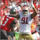  ?? COURTESY PHOTO/49ERS/TNS ?? 49ers defensive lineman Arik Armstead posted five total tackles and a sack during a win over the Tampa Bay Buccaneers early this season.