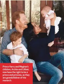  ?? ?? Prince Harry and Meghan’s children, Archie and Lilibet, now have the right to be a prince and princess, as they are grandchild­ren of the monarch.