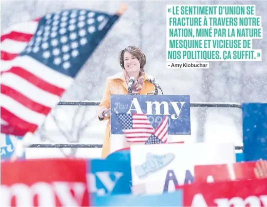  ?? PHOTO AFP ?? La sénatrice démocrate du Minnesota Amy Klobuchar a annoncé son intention de briguer la présidence, hier, à Minneapoli­s.