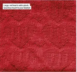  ??  ?? Echoes Large, red of raised hearts hearts add a plush, fill this delicately luxurious touch designed to your square blanket
