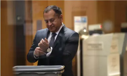  ?? ?? Former Theranos COO Ramesh "Sunny" Balwani goes through a security checkpoint at a San Jose court. Photograph: Justin Sullivan/Getty Images