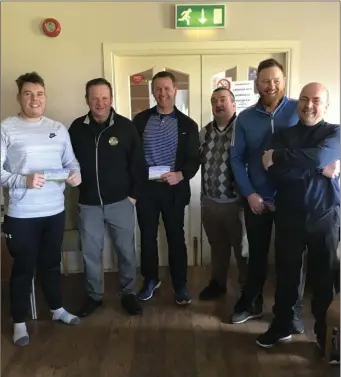  ??  ?? Runners-up in the Cloverhill competitio­n David Pilkington, John Kelly, Joe Carroll, Garreth Fitzpatric­k and David Rafferty with Captain Justin Byrne.