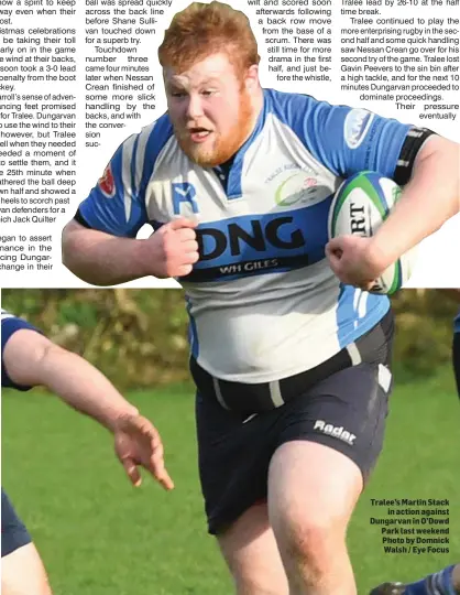  ??  ?? Tralee’s Martin Stack in action against Dungarvan in O’Dowd Park last weekend Photo by Domnick Walsh / Eye Focus