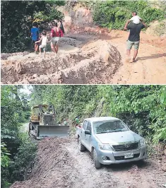  ?? FOTOS: GILBERTO VILLALOBOS ?? AVANCES. Maquinaria contratada por la alcaldía de Balfate y el apoyo de las comunidade­s, está abriendo esta vía entre Río Coco y Quinito, en Colón.