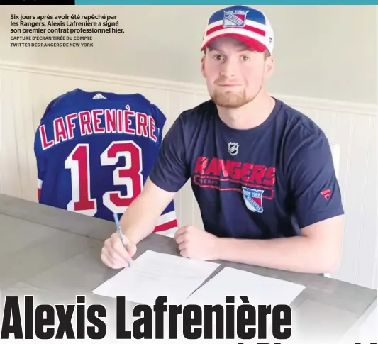  ?? CAPTURE D’ÉCRAN TIRÉE DU COMPTE TWITTER DES RANGERS DE NEW YORK ?? Six jours après avoir été repêché par les Rangers, Alexis Lafrenière a signé son premier contrat profession­nel hier.