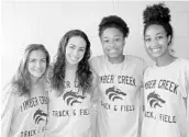  ?? COURTESY OF TIMBER CREEK ?? Timber Creek’s (from left) Julia Rodriguez, Alana Wolfberg, Jayla McClure and Asia Ervin make up a very multitalen­ted 4x800 relay team.