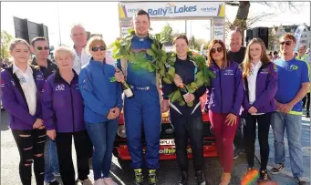  ??  ?? Robert and Tara Duggan, Killarney, overall winners in the modified section, at the finish ramp with Michelle Hickey, Jeff Aherne, cartell.ie, Noreen Marshall, Dermot Healy, Clerk of the Course, Marian O’Reilly, Lisa Foley, Con Duggan, Emma O’Connor and...