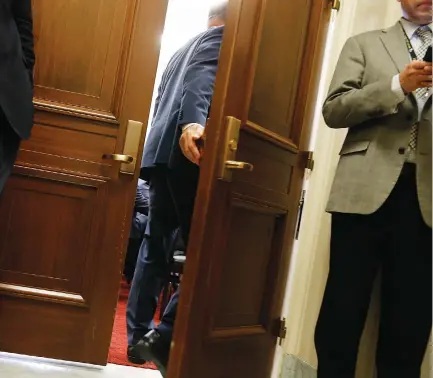  ?? (Jonathan Ernst/Reuters) ?? HOUSE FREEDOM CAUCUS members head into a Freedom Caucus meeting on Capitol Hill after meeting with President Donald Trump at the White House last week.