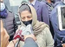  ?? ANI ?? Mehbooba Mufti interacts with mediaperso­ns after meeting the kin of those killed in a terrorist attack in Srinagar, on Sunday.