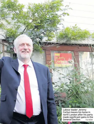  ?? YUI MOK ?? Labour leader Jeremy Corbyn leaves his home in north London after his party made significan­t gains in the General Election