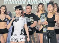  ??  ?? ONE women’s atomweight world champion Angela Lee, right, and challenger Jenny Huang.