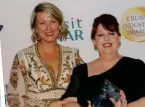  ?? ?? ALICE Ager from Uniworld Boutique River Cruises presents Broker of the Year - New Zealand to Sharon O'Brien from live Breathe Travel.