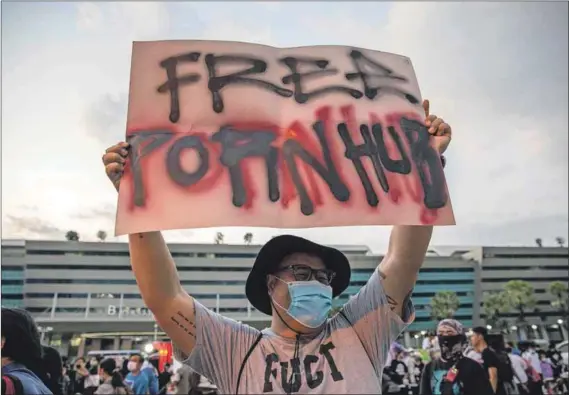  ?? Photo: Lauren Decicca/getty Images ?? Lust for gratificat­ion: People protest outside Thailand’s ministry of digital economy and society after it banned the adult website, Pornhub, at the end of last year. The site recorded 33.5 billion visitors in 2018.