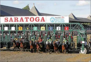  ?? PHOTO COURTESY SPENCER TULIS ?? The horses break from the starting gate Saturday for the running of the Grade I Whitney Stakes at Saratoga Race Course.