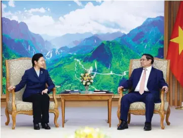  ?? VNA/CVN ?? Le Premier ministre Pham Minh Chinh et la ministre chinoise de la Justice, He Rong, le 19 avril à Hanoï.