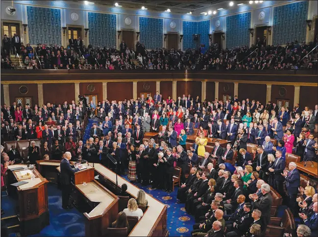  ?? J. SCOTT APPLEWHITE / ASSOCIATED PRESS (2023) ?? President Joe Biden delivers his State of the Union speech to a joint session of Congress on Feb. 7, 2023, at the U.S. Capitol.