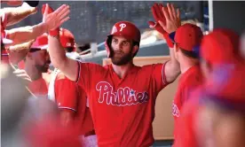  ??  ?? Bryce Harper could be the crucial part that turns the Phillies into World Series contenders. Photograph: Jonathan Dyer/USA Today Sports