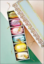  ?? ANTHROPOLO­GIE ?? Anthropolo­gie offers a colorful boxed set of realistic glass macaron ornaments.