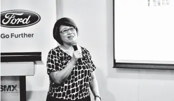  ?? ACE JUNE RELL S. PEREZ ?? ROBUST SALES. Ford Philippine­s - Davao general manager Maribel Chua disclosed yesterday at the SMX Convention Center-Lanang that they are able to sell some 100 units to Davao market monthly.