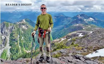  ??  ?? A hike in July this year on Vancouver Island – with bear spray on his belt