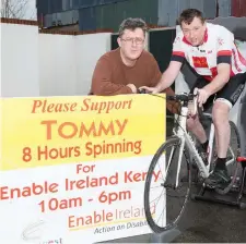  ??  ?? Cyclist Tommy Sheehy with Sean Scally at Enable Ireland Kerry Services centre at Oakview Village in Tralee.