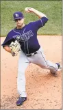  ?? Winslow Townson / Associated Press ?? Rays pitcher Jalen Beeks, dealt by the Red Sox at the trade deadline in July, delivers against his former team in the third inning of Sunday’s game in Boston.