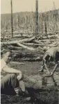  ?? ?? Taking advantage of the recently burnt off beech forest at Canaan, Joe Sixtus, right, pans for signs of gold while Dr Louis Potaka, from Tākaka, looks on. The two were best mates. The photo was taken in the mid- to late 1930s.