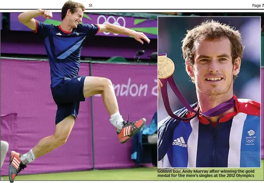  ??  ?? Golden boy: Andy Murray after winning the gold medal for the men’s singles at the 2012 Olympics