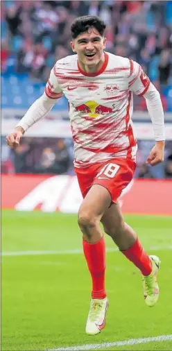  ?? ?? Hugo Novoa celebra su último gol con el RB Leipzig.