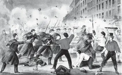  ?? BALTIMORE CIVIL WAR MUSEUM ?? The April 19, 1861, “collision” — known as the Pratt Street Riot — between Baltimorea­ns sympatheti­c to the South and federal troops on Pratt Street led to the occupation of Baltimore throughout the Civil War.