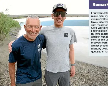  ?? MIKE WHITE/ SUPPLIED ?? Ben Lott and Scott Worthingto­n at the finish of the Yukon 1000 in Alaska.