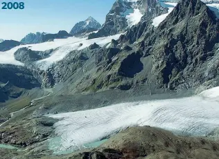  ??  ?? Gruppo del Bernina Così si presentava dieci anni fa il ghiacciaio Fellaria sopra i 3.500 metri