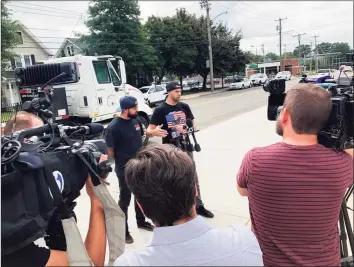  ?? Ben Lambert / Hearst Connecticu­t Media ?? City officials Wednesday urged people not to come to New Haven for the upcoming East Coastin’ motorcycle event, saying the gathering was not properly permitted. Here, Gabe Canestri and Sal Fusco of the East Coastin’ group speak.