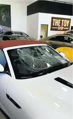  ??  ?? Damage to the vehicles included smashed windscreen­s. The head of the dealership, Mark Misdorp, said the company owed no money so debt collection could not be the motive.