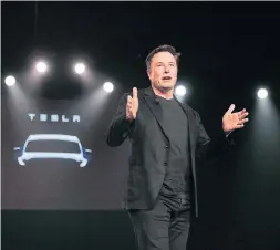  ?? JAE C. HONG THE ASSOCIATED PRESS FILE PHOTO ?? Tesla’s biggest decline since September was fuelled in part by CEO Elon Musk’s comments that the prices of bitcoin and smaller rival ether “do seem high.”