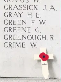  ??  ?? Green F. W., as recorded on the Menin Gate Memorial